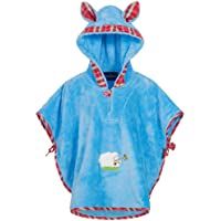 Morgenstern Poncho de baño para bebé de microfibra- color azul- con capucha- bordado de oveja